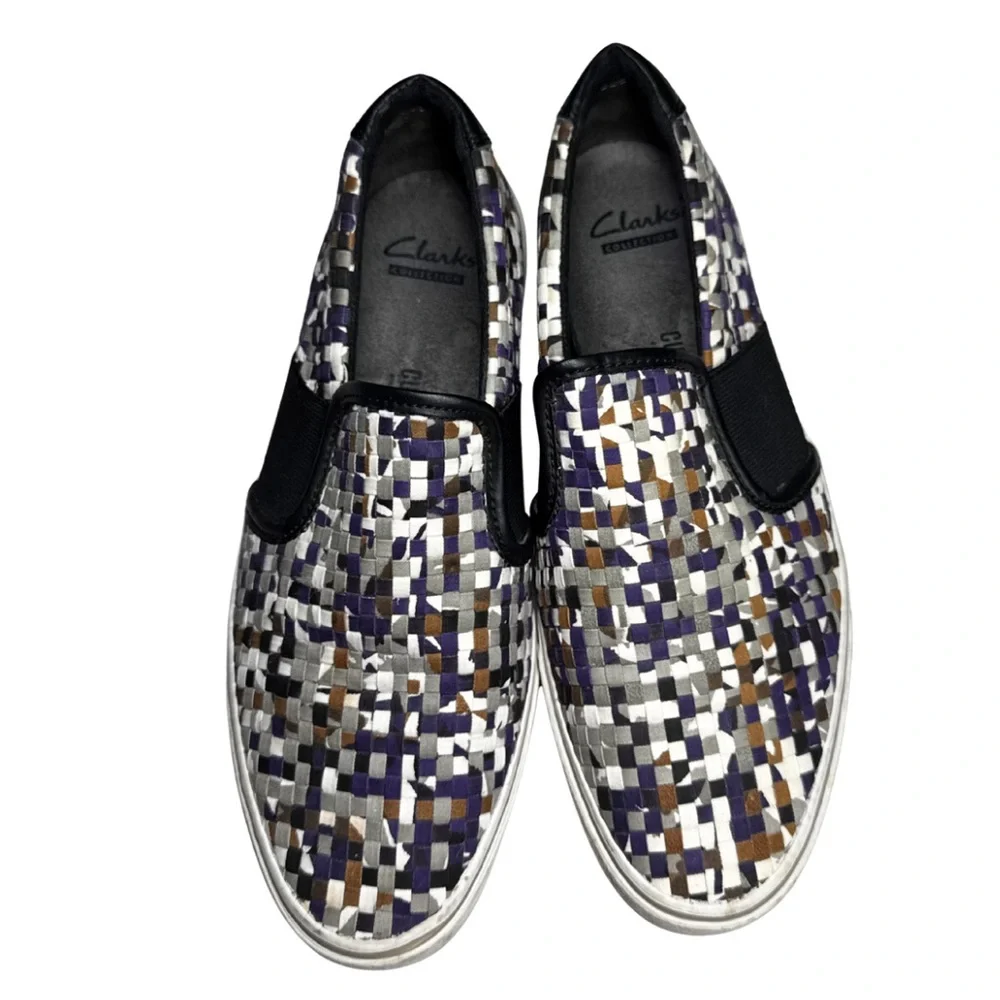 Clarks Gosling Step Loafers multicolored slip-on shoe woven textile design 8.5